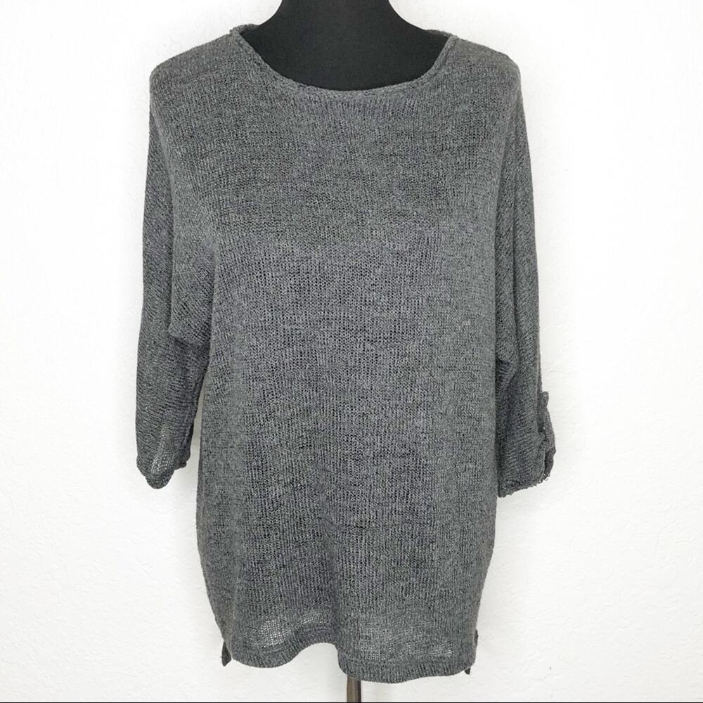 Clara Sun Woo charcoal gray button roll sleeve sweater size Small